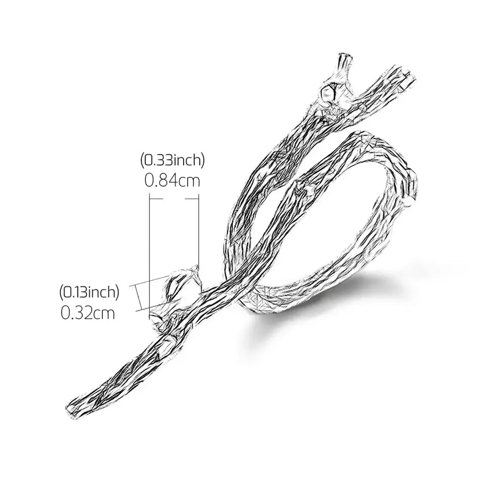 Dessin technique de la Bague branche en argent 925 montrant les proportions et la structure du bijou.