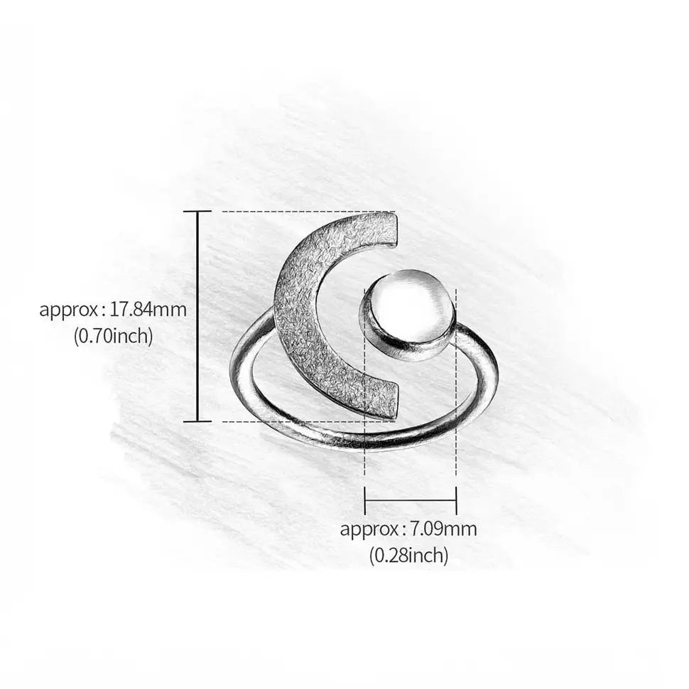 Dessin technique avec dimensions de la bague Lune de Terre en argent 925 et émail glacé.