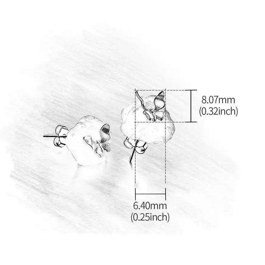 Schéma des dimensions des boucles d’oreilles en argent 925 avec pierres bleues, indiquant la taille précise.