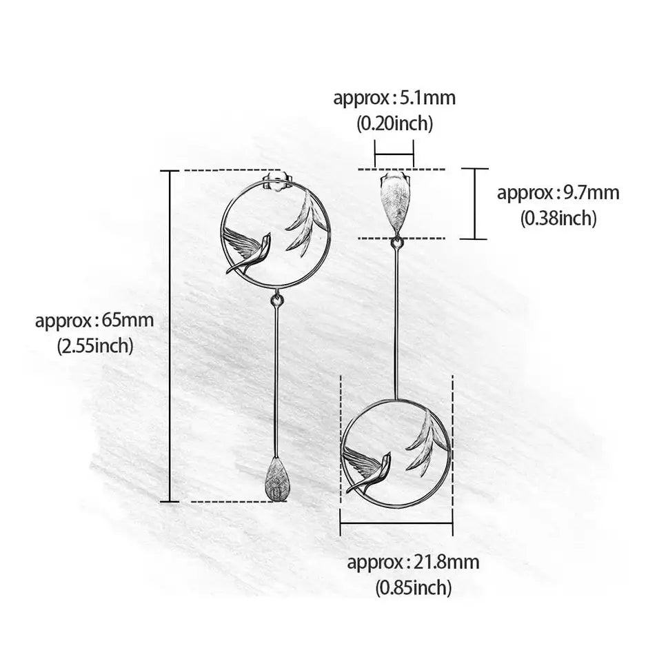 Dimensions détaillées des boucles d’oreilles asymétriques Chant du Matin en argent 925.
